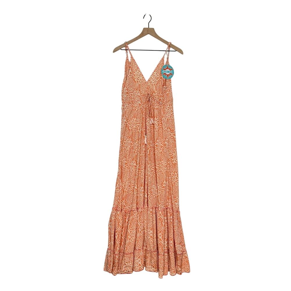 Addictive Maxi Dress NWT Womens Size L Orange Silk Blend Tiered Beach Summer